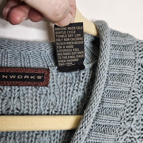 Yarnworks Linen Cotton Pullover Blue Knit‎ Sweater wooden buttons Tunic Small - Picture 6 of 12